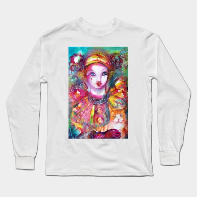 Pierrot with Cat / Venetian Masquerade Masks Watercolor Long Sleeve T-Shirt by BulganLumini